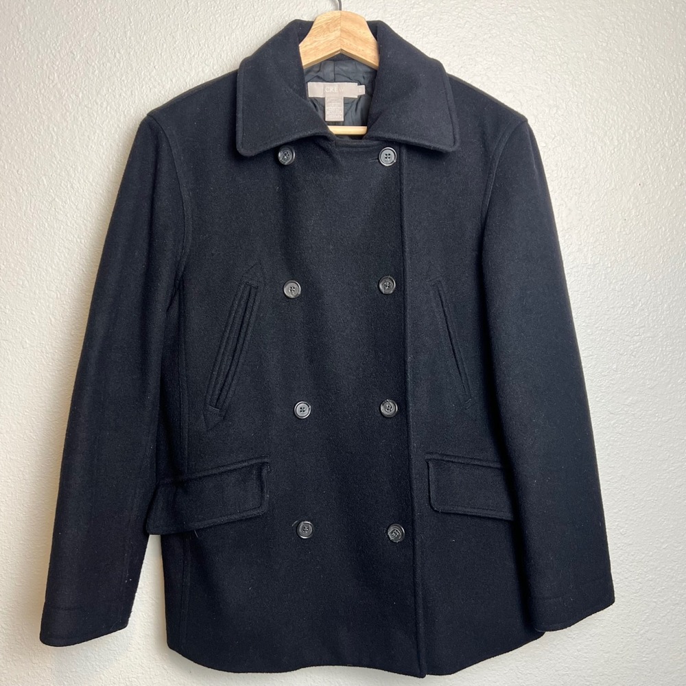 Vintage J.Crew Black Wool Peacoat | 90s Y2K Classic Double Breasted Coat size XS - Picture 2 of 11